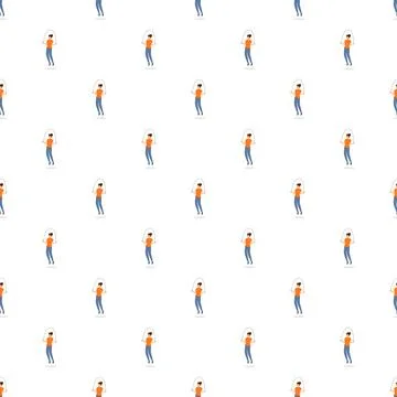 Woman doing jump rope exercise seamless pattern Stock Illustration