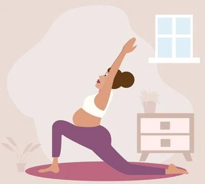 Woman doing meditation and exercise during pregnancy. Yoga in pregnancy concept. Stock Illustration