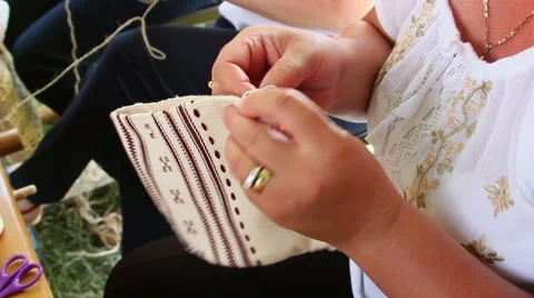 Woman doing needlework Stock Footage 52085471