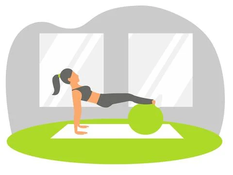 Woman doing plank exercise on stability ball. Stock Illustration