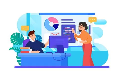 Woman doing a presentation about the project Stock Illustration