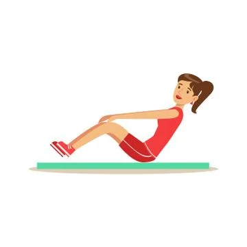 Woman Doing Pull Ups For Abs On Mat , Member Of The Fitness Club Working Out And Stock Illustration