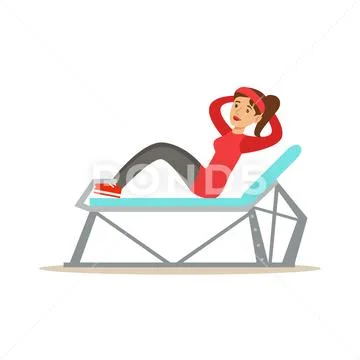 Woman Doing Pull Ups , Member Of The Fitness Club Working Out And Exercising In Stock Illustration