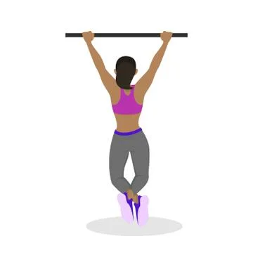 Woman doing pull-ups workout. Fitness and bodybuilding Illustrazione stock