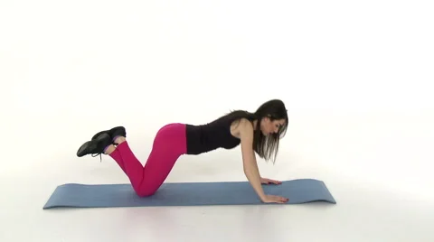 Woman doing pushups. High definition video on white studio background. Video stock 49929369