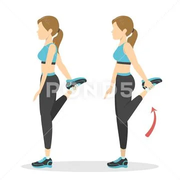 Woman doing quadriceps stretch, cool down exercise. Stock Illustration