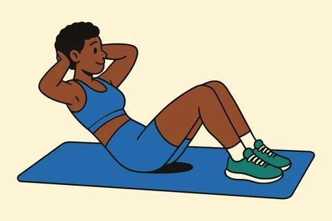 Woman Doing Sit Ups Exercise on Yoga Mat Stockillustratie