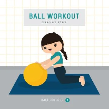 Woman doing Stability ball exercise and yoga training at gym home Cartoon Vector Stock Illustration