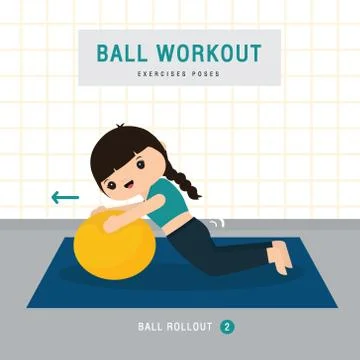 Woman doing Stability ball exercise and yoga training at gym home Cartoon Vector Stock Illustration