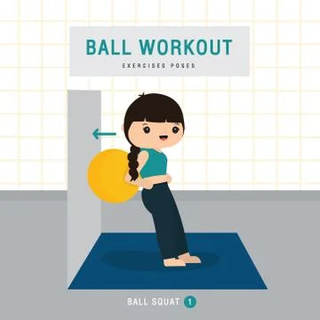 Woman doing Stability ball exercise and yoga training at gym home Cartoon Vector Stock Illustration
