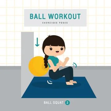 Woman doing Stability ball exercise and yoga training at gym home Cartoon Vector Stock-Illustration