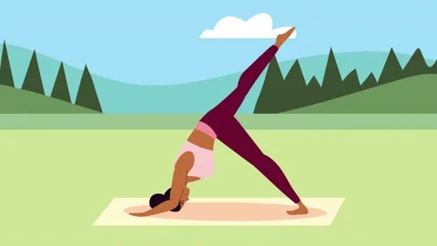 Woman doing three legged downward dog yoga pose in park during sunny day an.. Stock Footage 338423064