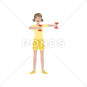 Woman Doing Upper Arm Exercise In Gym Stock Illustration