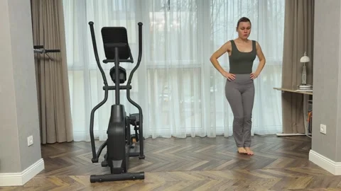 Woman doing wide side lunges at home, Concept of leg strength Video stock 341866202