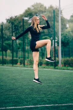 Woman is doing workout. Stock Photos