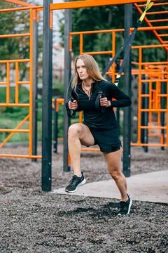 Woman is doing workout. Stock Photos