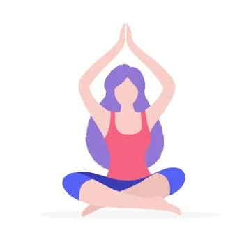 Woman doing yoga vector flat illustration isolated on white background. Girl 스톡 일러스트