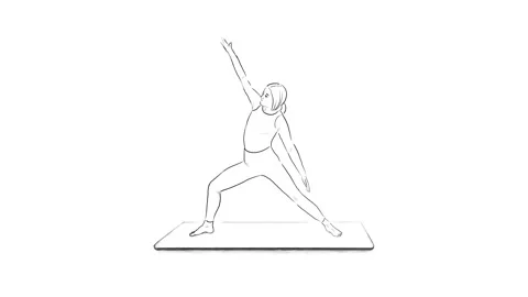 Woman Doing Yoga Warrior Pose | Stretches and Exercise | Handdrawn Animation Video stock 155166311