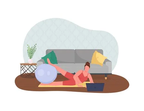 Woman doing yoga while working 2D vector web banner, poster Stock Illustration