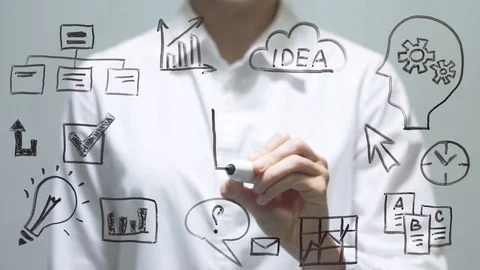 Woman drawing decrease diagram with red down arrow on transparent screen. Stock Footage 78902073