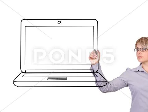 Woman drawing laptop Stock Illustration
