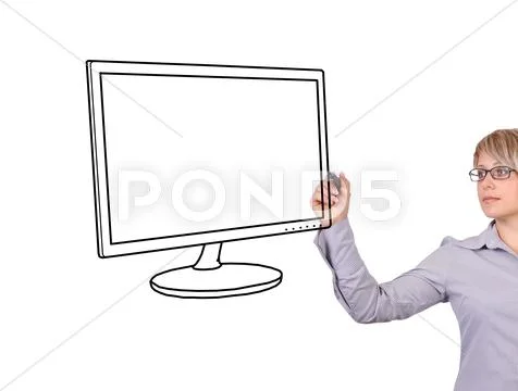 Woman drawing monitor Stock Illustration