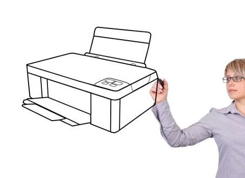Woman drawing printer Stock Illustration