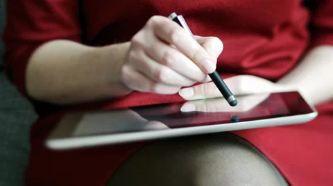Woman drawing  on tablet computer Stock Footage 37890827