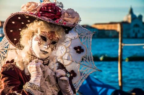 Woman dressed in traditional costume in Venice during the Carnival Stock Photos