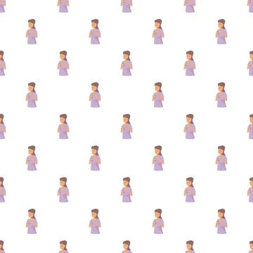 Woman drinking beverage seamless pattern illustrating daily routine イラスト素材