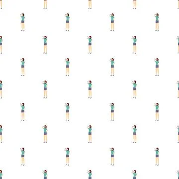 Woman drinking bottle seamless pattern for hydration Stock Illustration