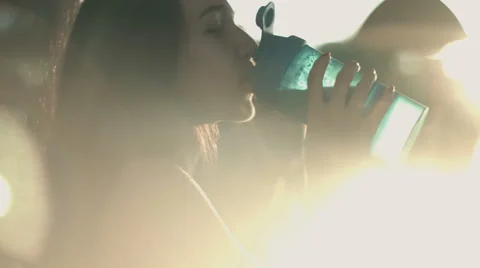 A woman drinking milkshake Stock Footage 67732807