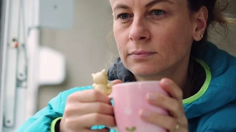 Woman drinking tea Stock Footage 98092067