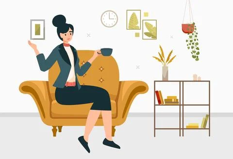 Woman drinking tea Stock Illustration