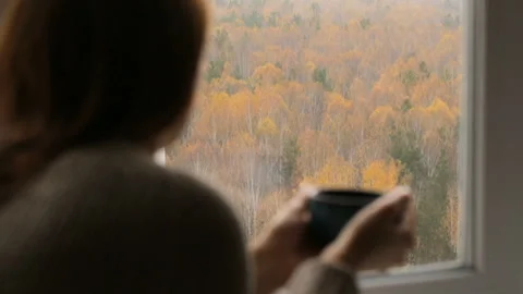Woman drinking tea at the window 库存影片 102849836