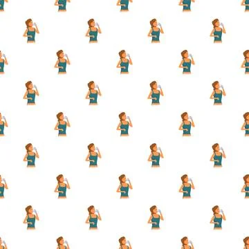 Woman drinking water seamless pattern background wallpaper イラスト素材