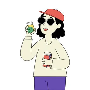 Woman with Drinks Illustration
