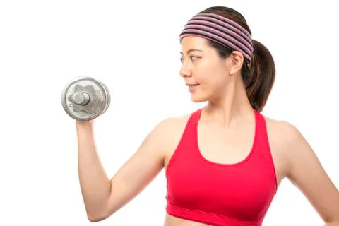 Woman with dumbbells 스톡 사진
