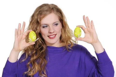 Woman with easter eggs Stock Photos