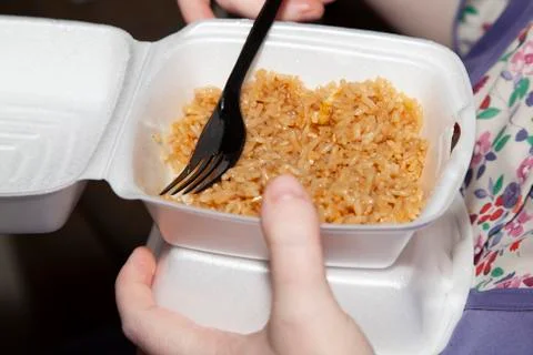 Woman Eating Fried Rice Stock Photos