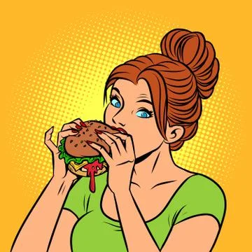 A woman eats a Burger Stock Illustration