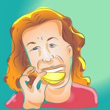 Woman Eats A Lemon Expression Vector Illustration Stock Illustration