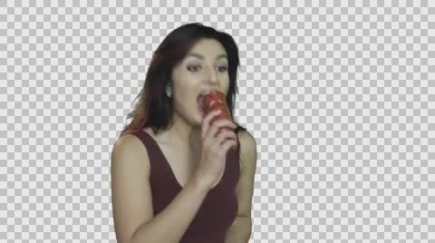 Woman Eats Sausage Stock Footage 64796051