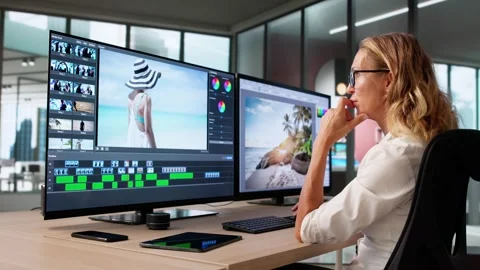 Woman Editing Video With Software Stock Footage 317851075