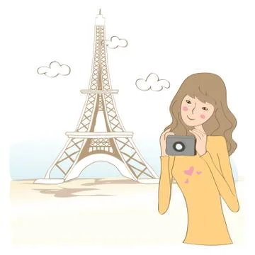 Woman At Eiffel Tower Stock Illustration