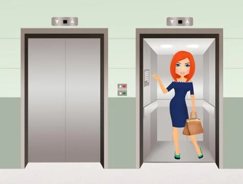Woman in the elevator Illustrazione stock