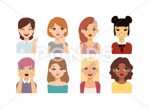 Woman emoji face vector icons Stock Illustration
