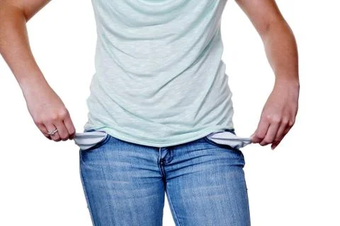 Woman with empty pockets Fotos Stock