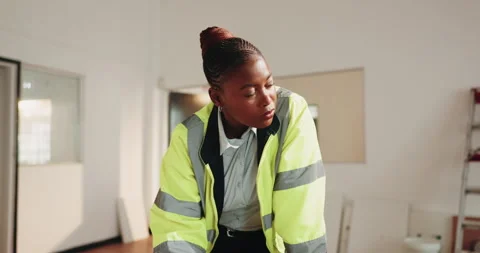 Woman, engineer and writing on document for construction, blueprint and sketch Stock Footage 341562404