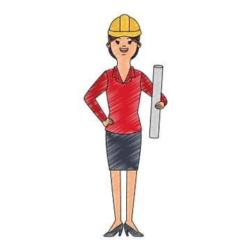 Woman engineer cartoon scribble Illustrazione stock